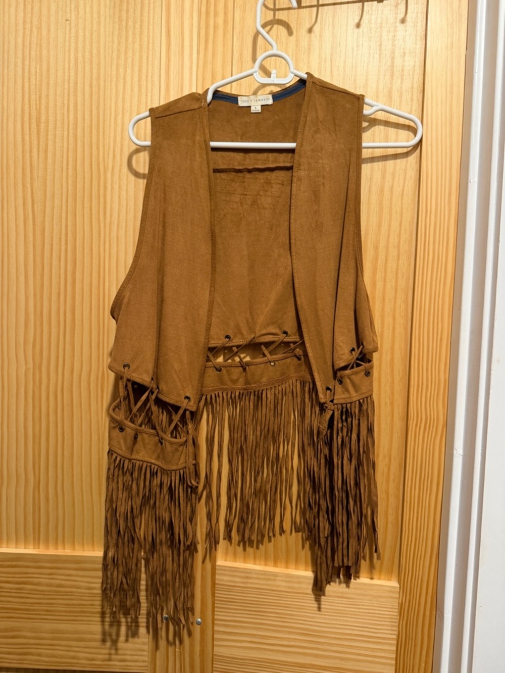 Fringed Suede-Look Vest in Cognac Brown